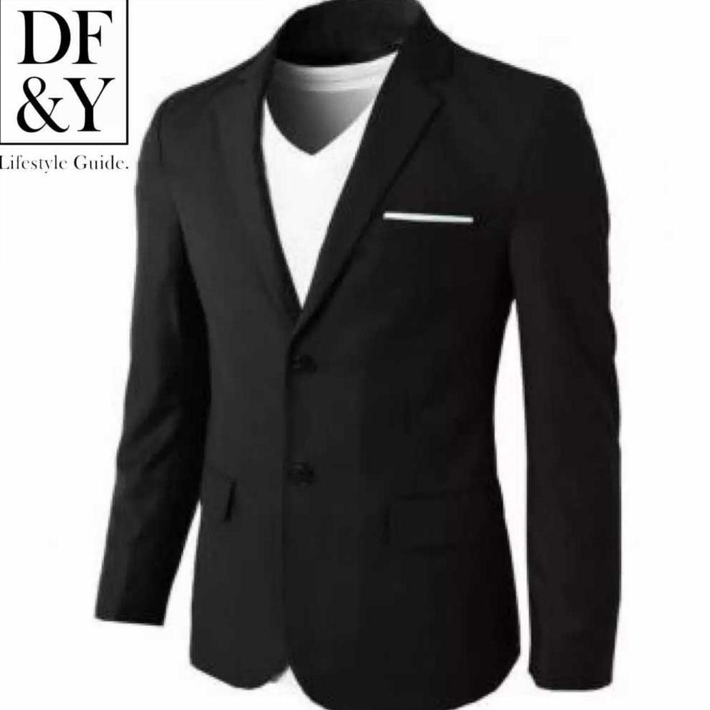 terbaru pryza jas blazer pria hitam polos kancing  dua / hitam list putih  / jas blazer kerja kantor