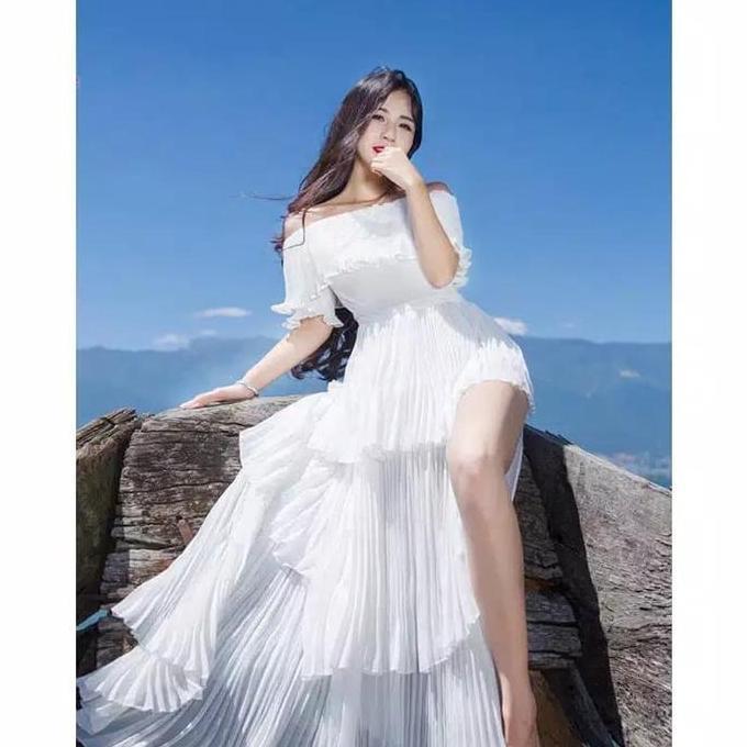 New Emma Ruffle Sabrina Long Dress Woman Premium / Korean Summer Dress / Beachwear Bali / Casual Dre