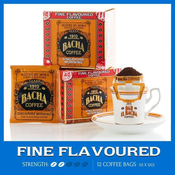 Bacha Coffee | Singapore Morning Fine Flavoured, 100% Arabica Beans, Medium Roast, x12 Individually 