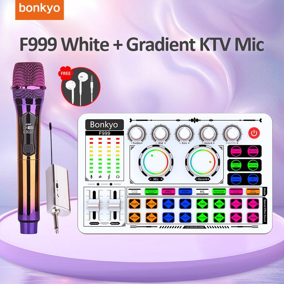 Bonkyo Peralatan siaran langsung F999 set lengkap sound card komputer ponsel bernyanyi mikrofon kara