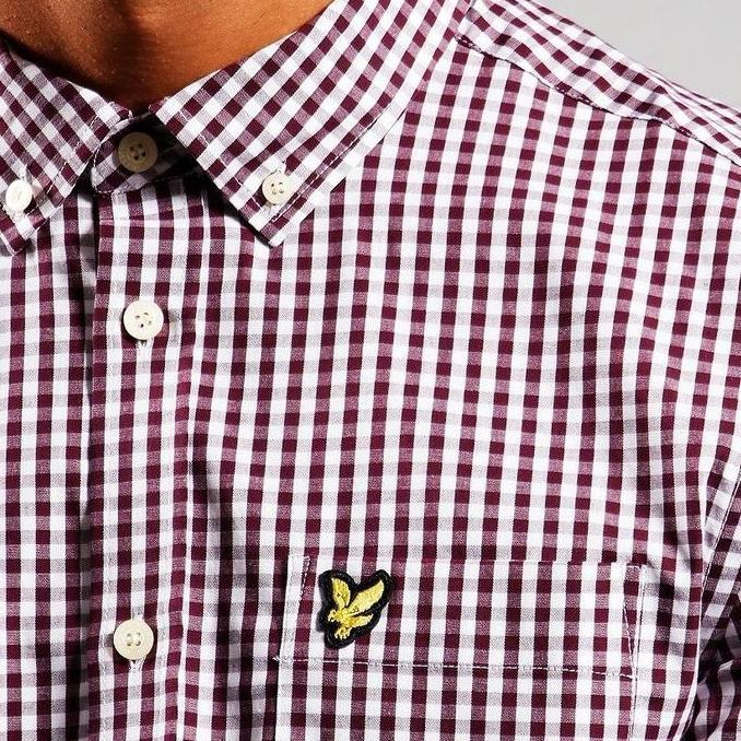 Lyle and Scott Long Sleeve Gingham Shirt Burgundy Orinal