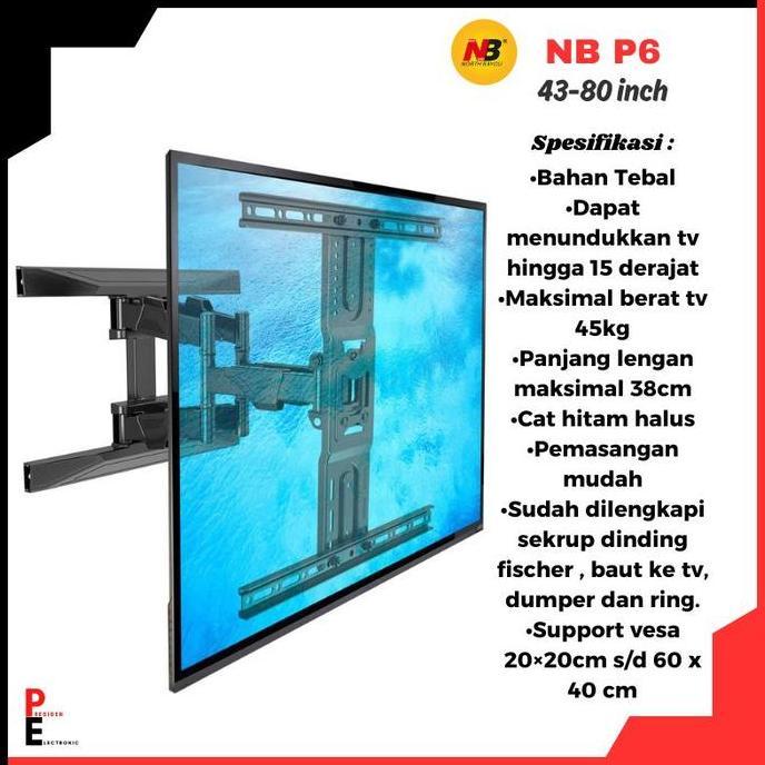 nafelashop6 - bracket tv lengan breket tv swivel 40-80 inch north bayou p6 bracket tv universal