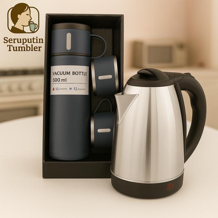 TEKO LISTRIK + TERMOS 500 ML SULTAN 3 CANGKIR PAKET LENGKAP ORIGINAL DAN TERPERCAYA