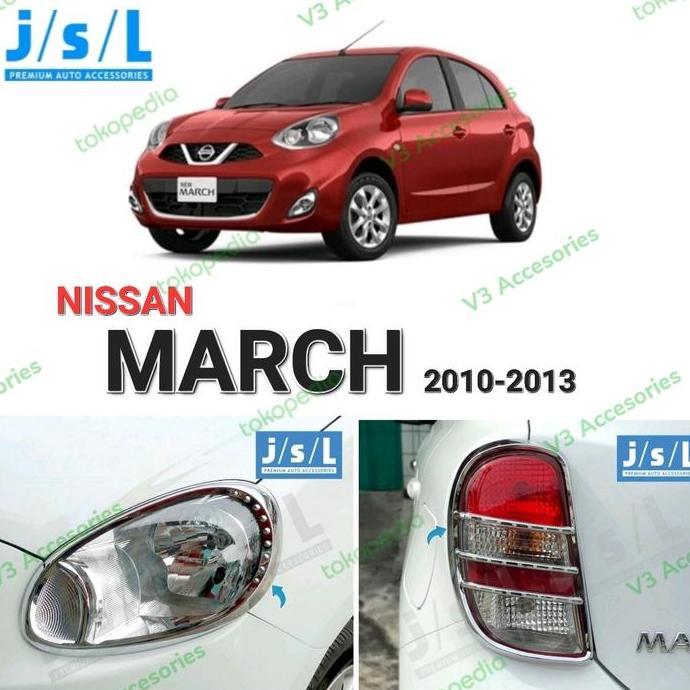 TERMURAH - Paket garnish lampu depan belakang NISSAN MARCH 2010-2013 Chrome JSL