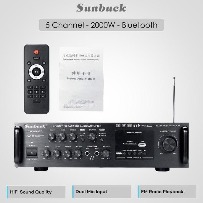 Sunbuck Amplifier Audio Bluetooth EQ Home Theater 2000W - TAV-6188BT