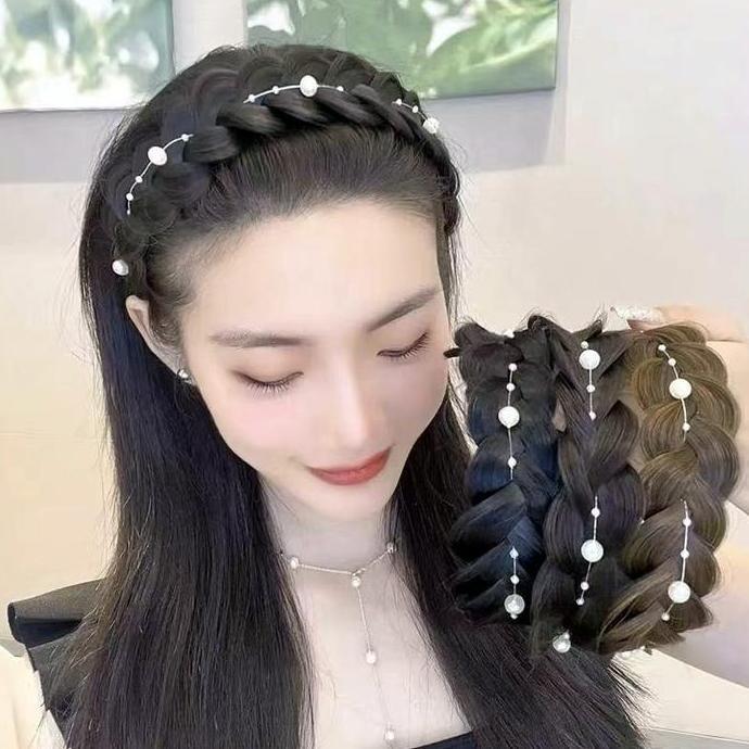 BUNDUQ Bando Kepang Mutiara | Bando Kepang Rambut Model Kepang Hias Mutiara Gaya Korea Kekinian Kepa