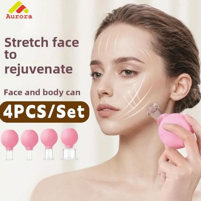 JIDZRUN 4PCS/Set Facial Cupping Cup Bekam Wajah Kaca Vakum untuk Lifting Kulit Wajah Perawatan Skinc