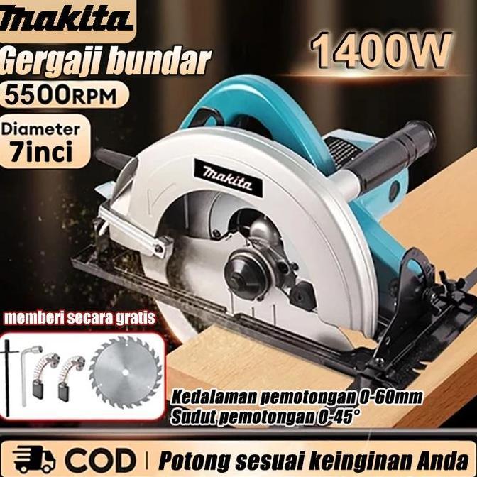 HILYAWN MAKITA 1400W Gergaji Multifungsi Circular Saw Mesin Potong Kayu Mesin Serkel Kayu Japan Tehn