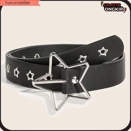 Sabuk Lebar Wanita Punk Style Edgy Buckle Star & Rivet Y2K Unik Dengan Model Lubang Banyak Sabuk Jea
