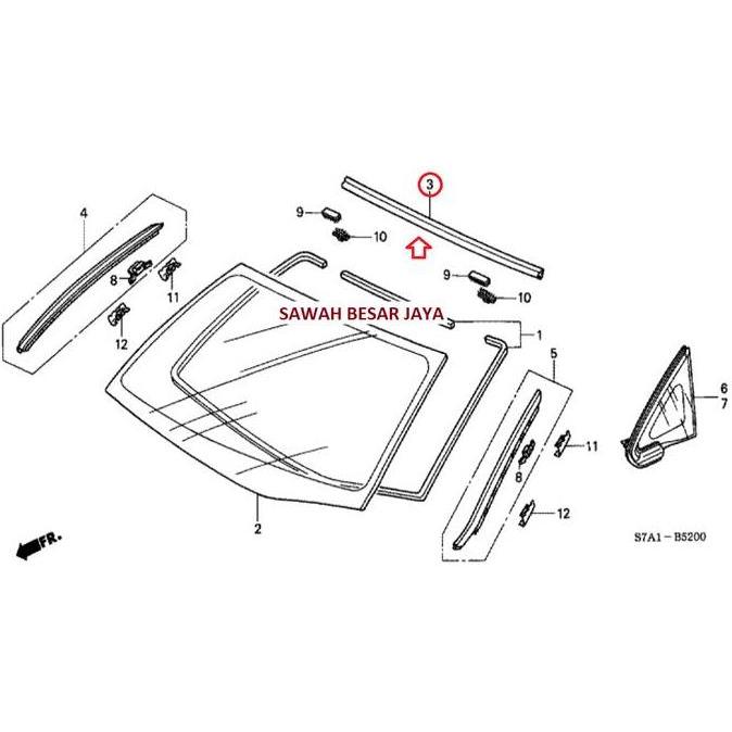 Karet Molding List Lis Kaca Besar Depan Bagian Atas Honda Stream 2002 2003 2004 2005 2006 Original H