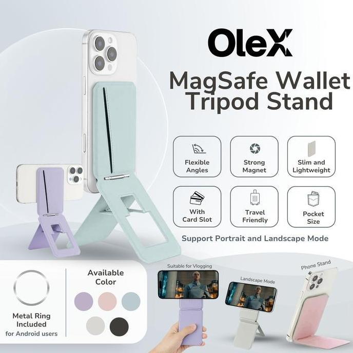 OleX Magsafe Wallet Card Slot Kartu Slim Tripod Stand HP Magnetic moft SAMD