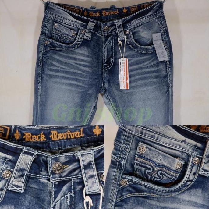Celana panjang jeans pria rock revival greyton RR blue denim washed import full tag