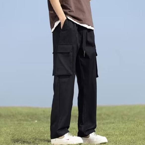 Calca- Celana Panjang Cargo Pria Loose Pants Black Abu Navy Oversize Cowok Keren Nyaman Sport Baggy 