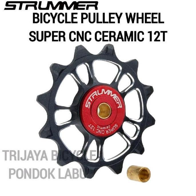 Strummer Bicycle Pulley Wheel SUPER CNC 12T CERAMIC STRUMMER Hitam Satuan - Pulley Strummer 12 T Cer