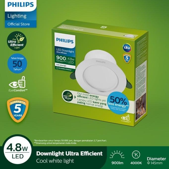 Promo Philips Lampu Downlight Ultra Efficient 4.8W 40K Semi Putih Terbaru 