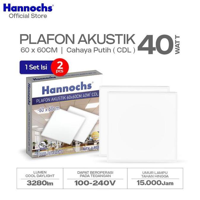 Promo Hannochs Lampu Downlight Led Decoratif Anti Silau Plafon Akustik 60X60Cm 40W - Cahaya Putih 1 