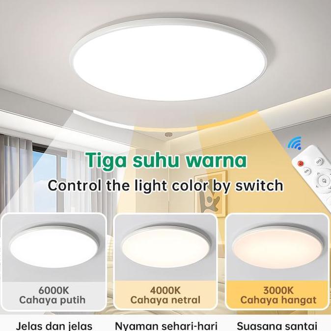 Promo Lampu Plafon Minimalis Bulat Modern Ruang Tamu Kamar 3Warna Led Lampu Plafon Remote Terbaru 