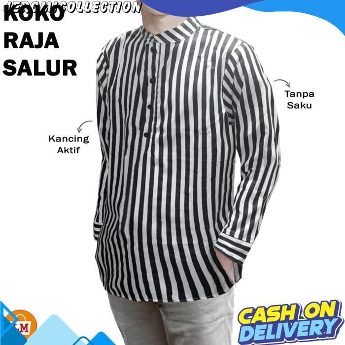 Baju Koko Muslim Garis Salur Hitam Putih Lengan Pendek Lengan Panjang Casual Ganjar Pranowo Atasan H