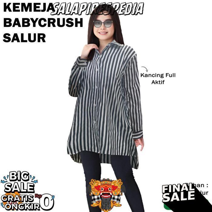 Baju Koko Muslim Garis Salur Hitam Putih Lengan Pendek Lengan Panjang Casual Ganjar Pranowo Atasan H
