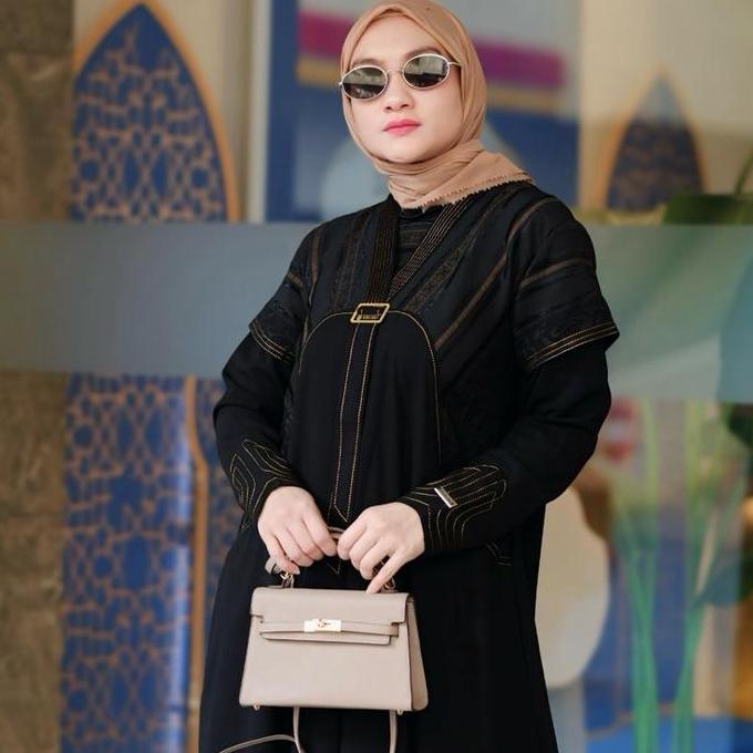 Mahalini Gamis Hitam Jetblack Dubai Kombinasi Hikmat Embos Premium HQ