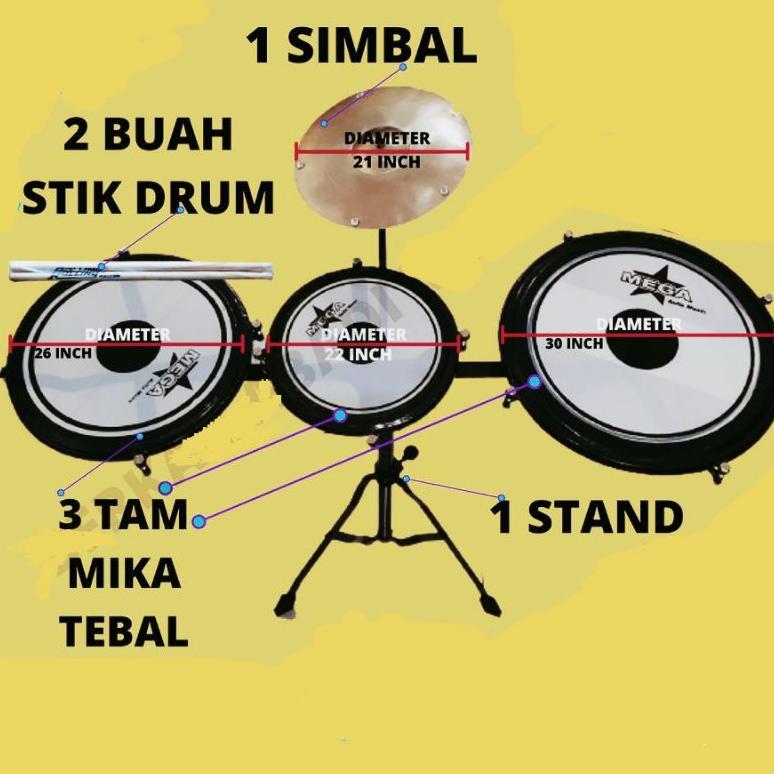 tamtam drum simbal 1 / drum tam tam original murah bonus 2 stik / drum tamtam