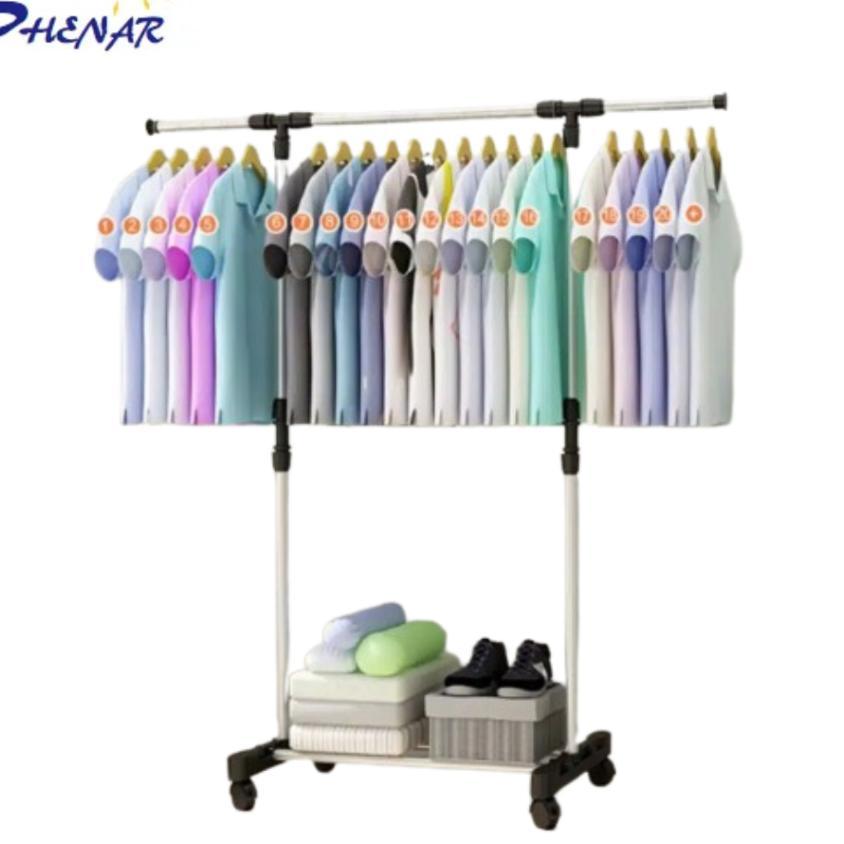 Gantungan Baju Roda | Portable Gantungan Pakaian Stainless Jemuran Baju Single Cloth