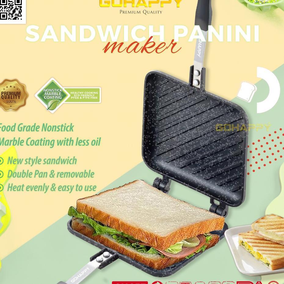 Panggangan Roti Gohappy Sandwich Panini Maker Double Pan - Marble Anti Lengket (Roti Panggang/Steak 