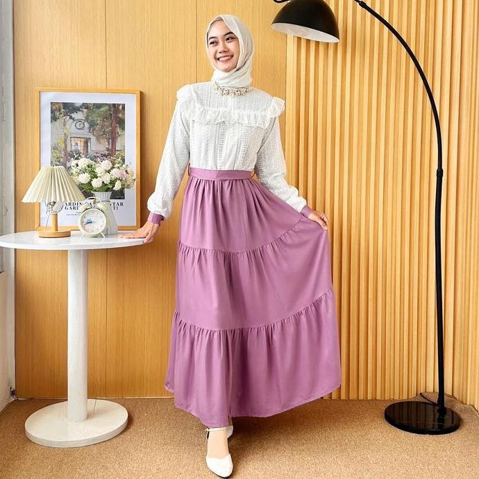 EMELYN DRESS BRUKAT GAMIS LEBARAN WANITA HIJAB PUTIH PASTEL RAYA SERIES BY MEECLO