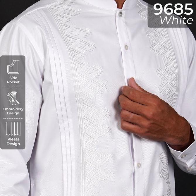 Casella Baju Koko Lengan Panjang Pleats Embroidery | Baju Koko Putih