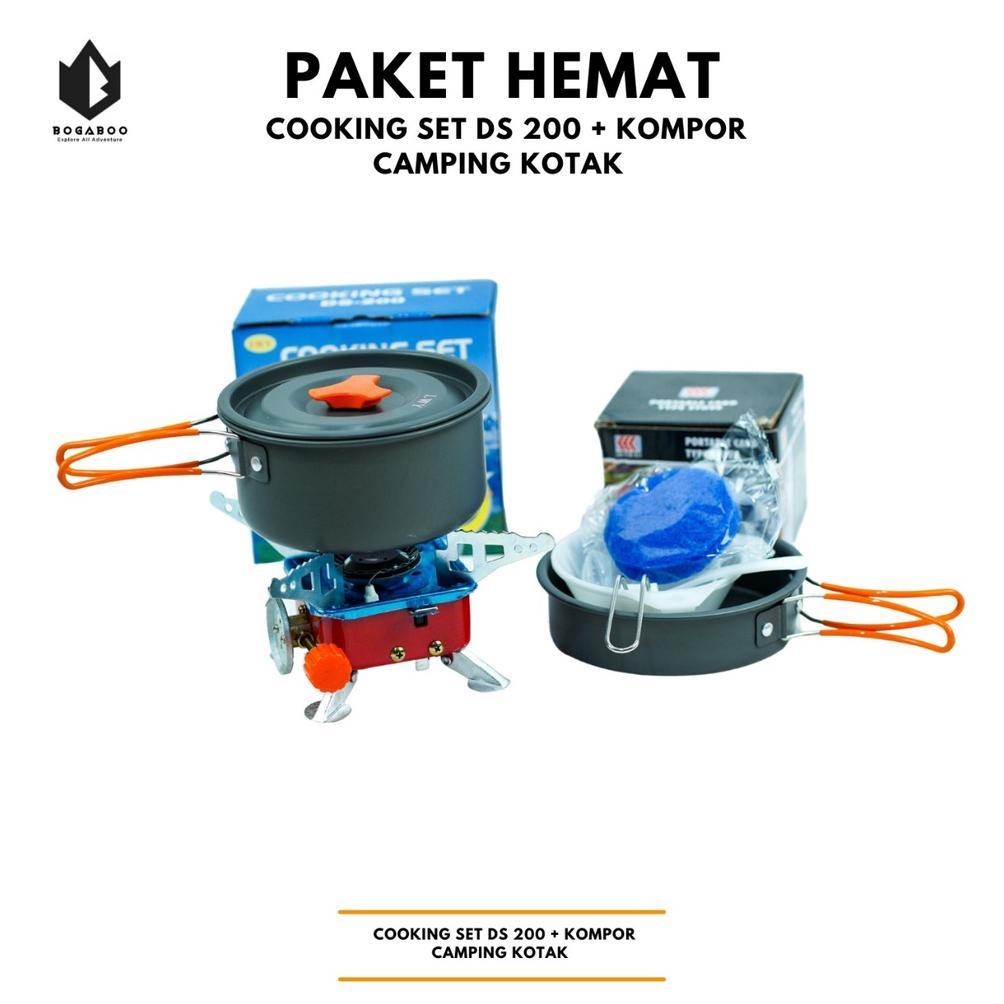 [COD] PAKET HEMAT - Cooking Set DS 200 + Kompor Camping Kotak Kovar Portable - Nesting Set - Kompor