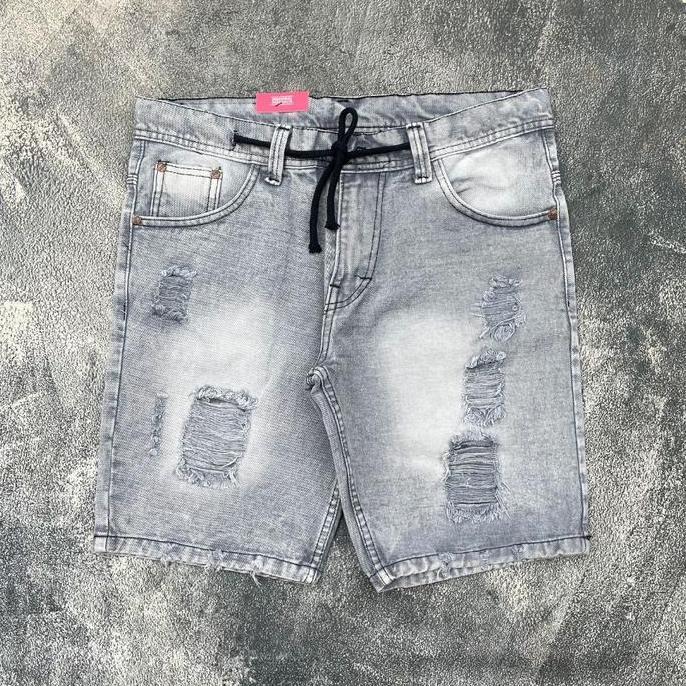 Anata- Celana Pendek Distro // Celana Pendek Pria // Celana Pendek Jeans Sobek Tali Kolor Desa Hitam
