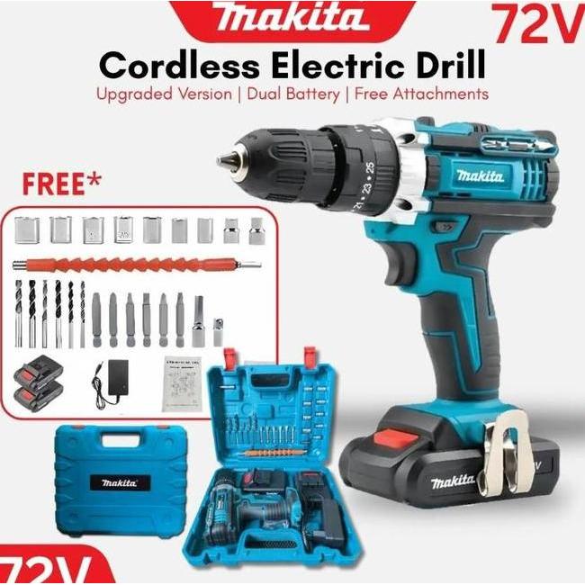 Makita Cordless Electric Drill 2 Cas 10Mm Bor Listrik Bor Tangan Besi Tembok Beton Kayu