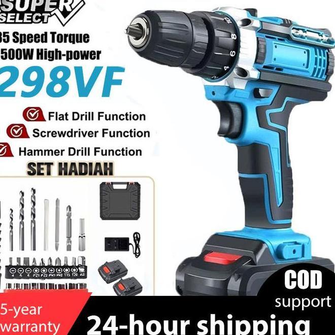 298Vf Mesin Bor Impact Drill Bor Listrik Bor Cordless Drill Bor Listrik Set Bor Lengkap Mesin Rechar