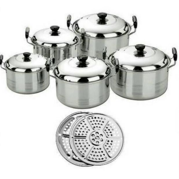 Panci Cookware Set Steamer 12 Pcs Tutup Stainless Bmw 168S