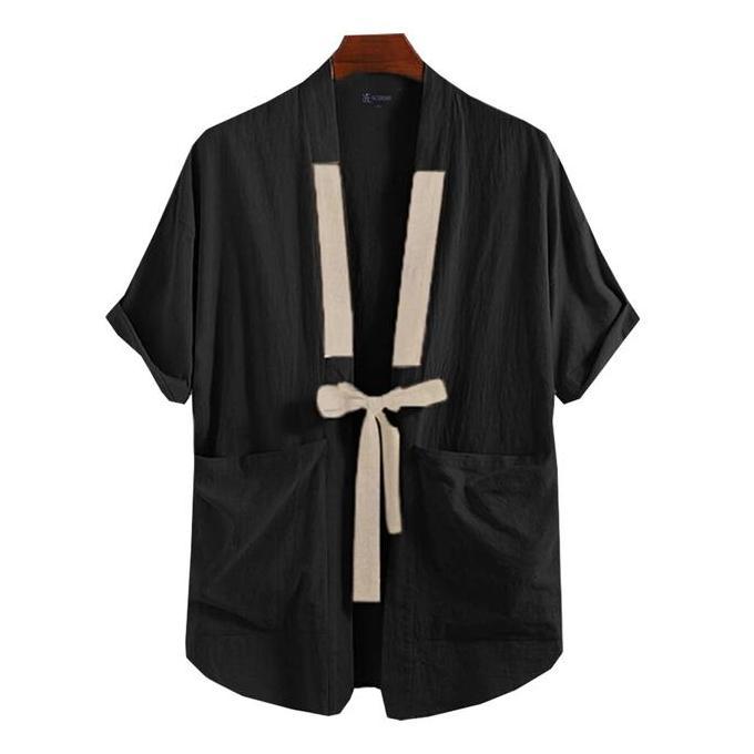 Cardigan Pria Reevant - Kimono Outer Cardigan Unisex Katun Lengan Pendek Big Size Jumbo M L Xl 2Xl 3