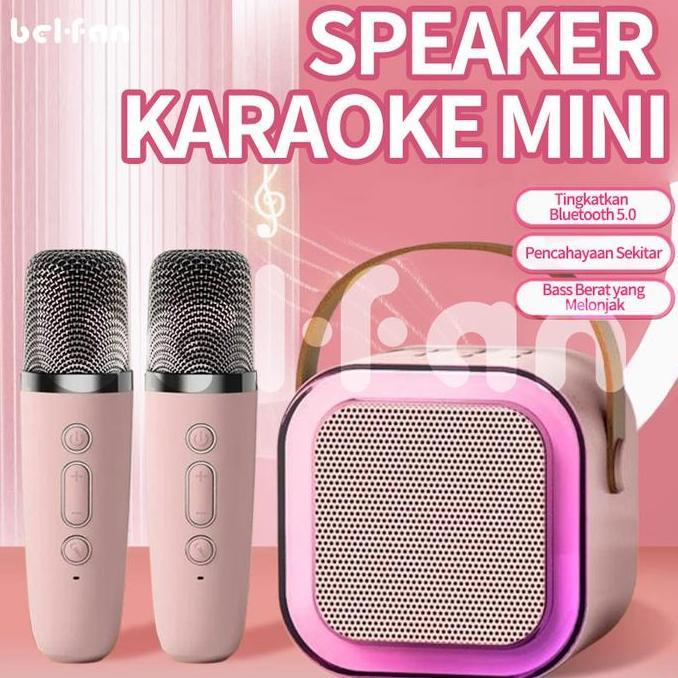LED  Mini Portabel Bluetooth Speaker Speaker Bluetooth Karaoke Wireless Microphone Set  Dapat Terhub