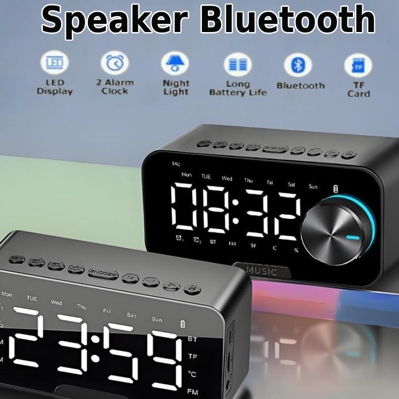 (Cod) Speaker Bluetooth Portable Bass Audio Jam Alarm Clock Led Display Spiker Bluetooth Musik Box B