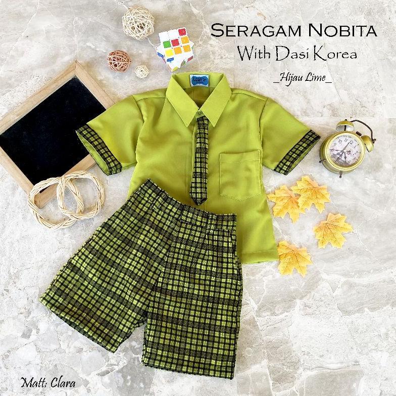 Free Ongkir Seragam Korea Anak Tk /Seragam Nobita With Dasi Korea/Seragam Paud /Seragam Anak Tk/Sera