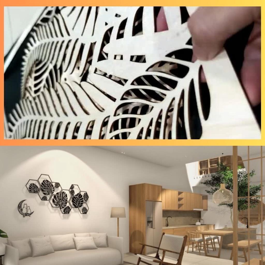Dekorasi Dinding Kayu Classic Monstera Hexagonal 1.4M Hiasan Ruang