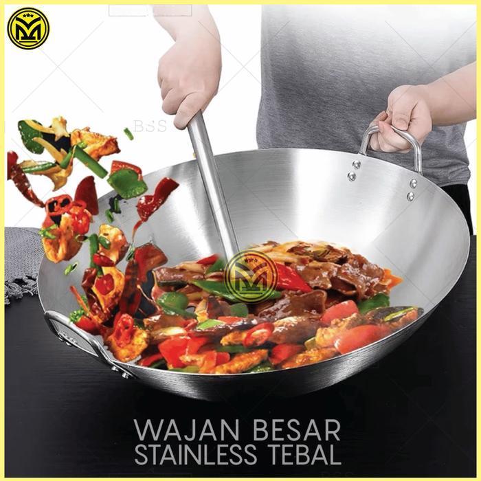 (Termurah) Wajan Stainless Steel Jumbo Kimitsu Kuali Cekung Penggorengan Besar Ukuran 50 60 70 80 Cm
