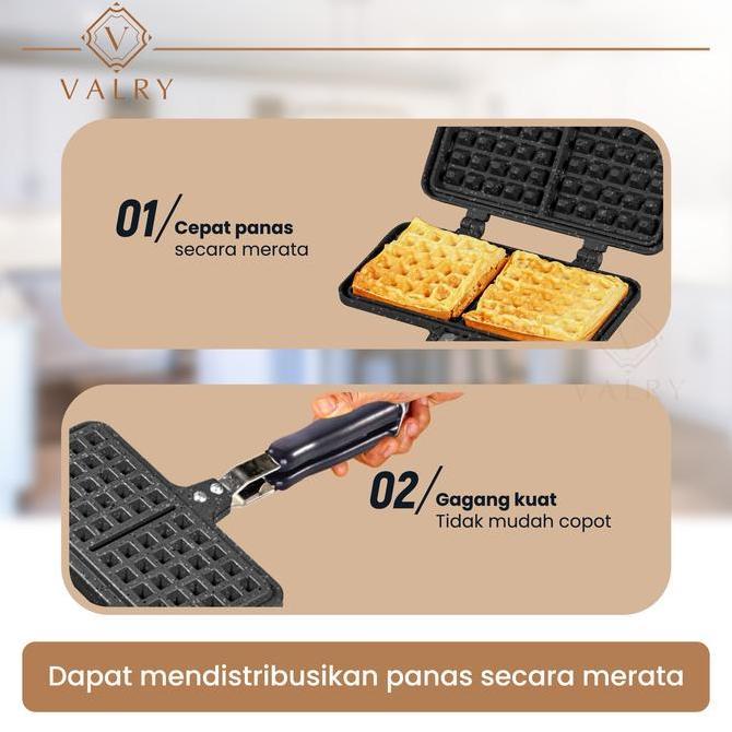 Valry Belgian waffle maker motif kotak atau flower panci anti lengket granit cetakan kue croffle mes
