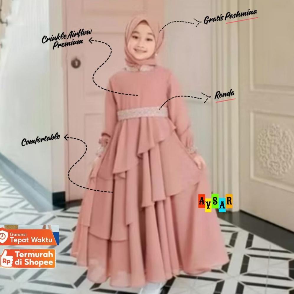 ORIGINAL GAMIS ANAK PEREMPUAN MIKAYLA KIDS CRINKLE AIRFLOW PREMIUM MIX RENDA TERBARU