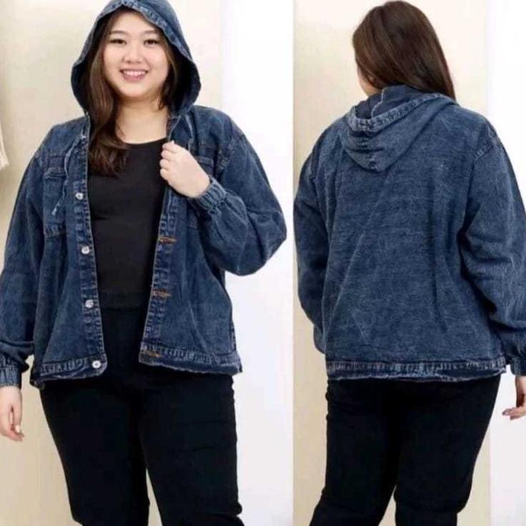 BEST SALE JAKET JEANS WANITA - JAKET HOODIE JEANS OVERSIZE LD 120CM