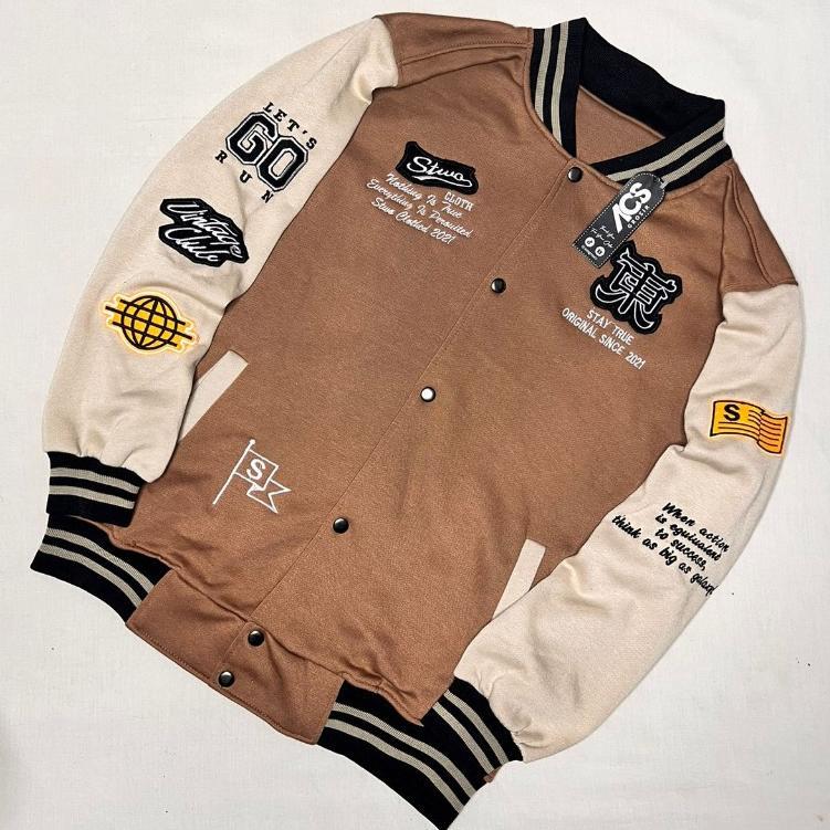 TERBARU JAKET VARSITY BASE BALL FULL BORDIR LENGAN PANJANG BAHAN FLEECE TEBAL ADEM