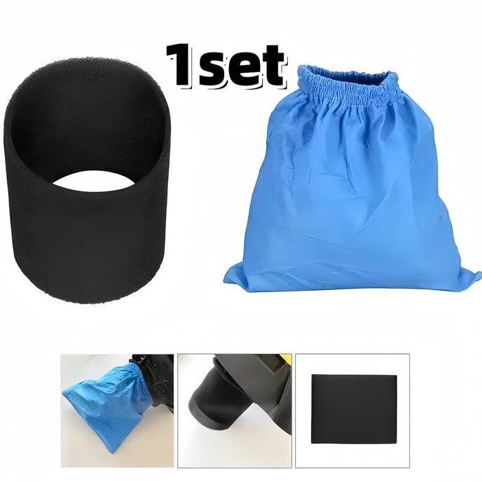 MANAZY Kantong Filter Vacuum Cleaner Basah Kering Bahan Kain Biru dan Busa Hitam 1 set