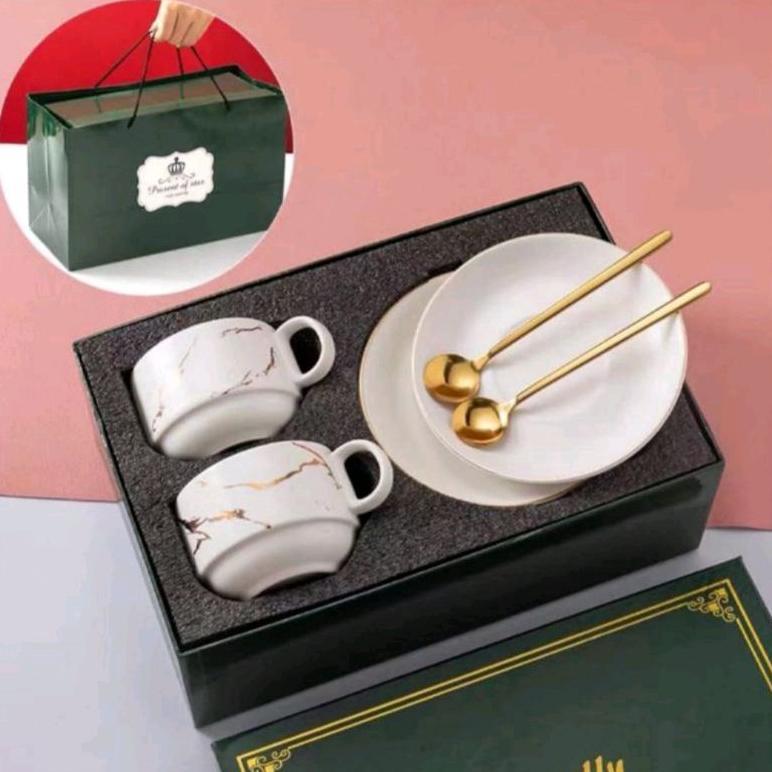 Diskon Ideame Hampers Gelas Marble Glass Couple / Canada Marble Mug Gift Box / Gelas Mug Marble Tutu
