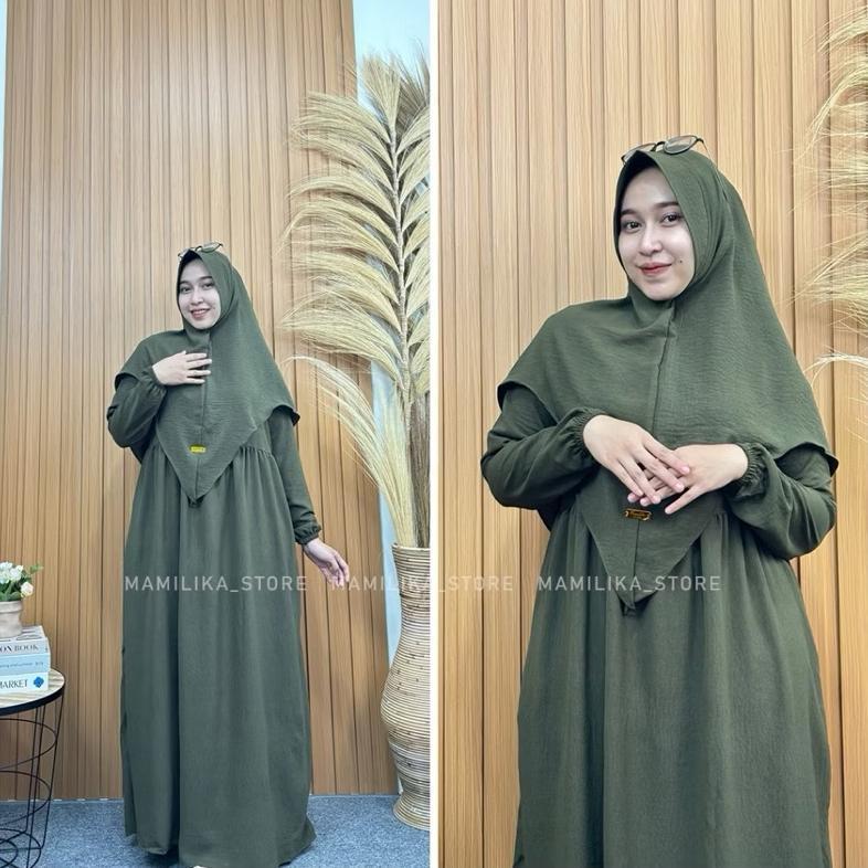 TERBARU Medina Set Hijab Gamis Syari Crinkle Airflow