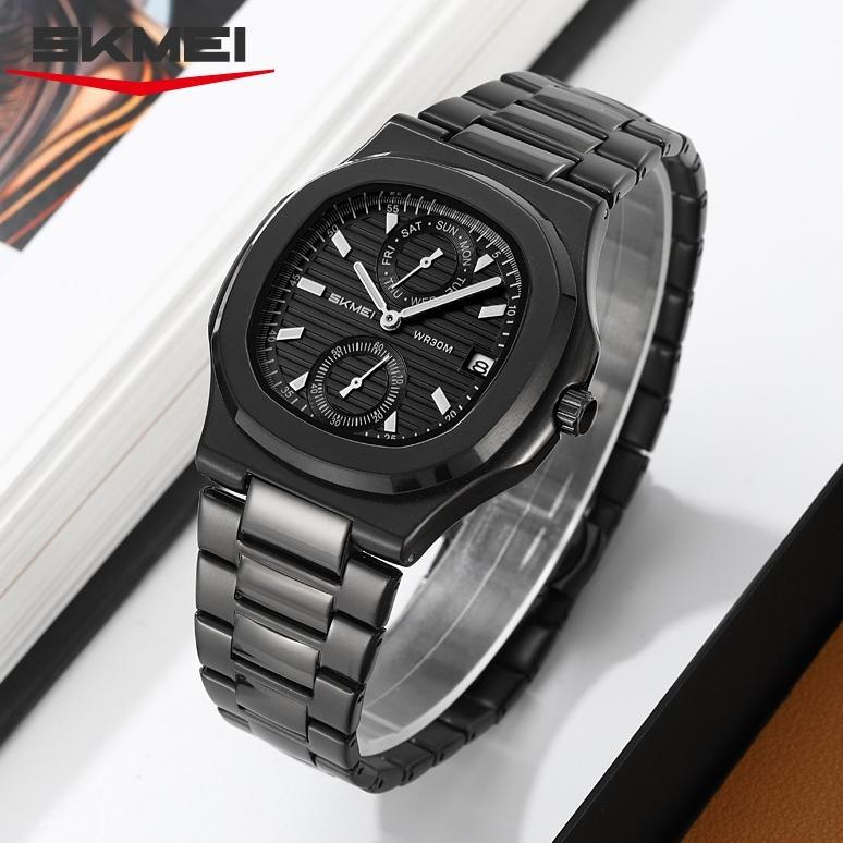 PREMIUM SKMEI 2423 JAM TANGAN PRIA ANALOG CHRONOGRAPH TALI STAINLESS STEEL MGOS