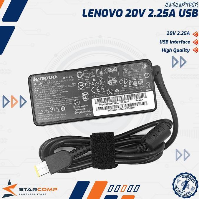 Adapter Lenovo 20V 2.25A USB Adaptor untuk Laptop Lenovo (TERBAIK) (TERBARU) (TERMURAH)