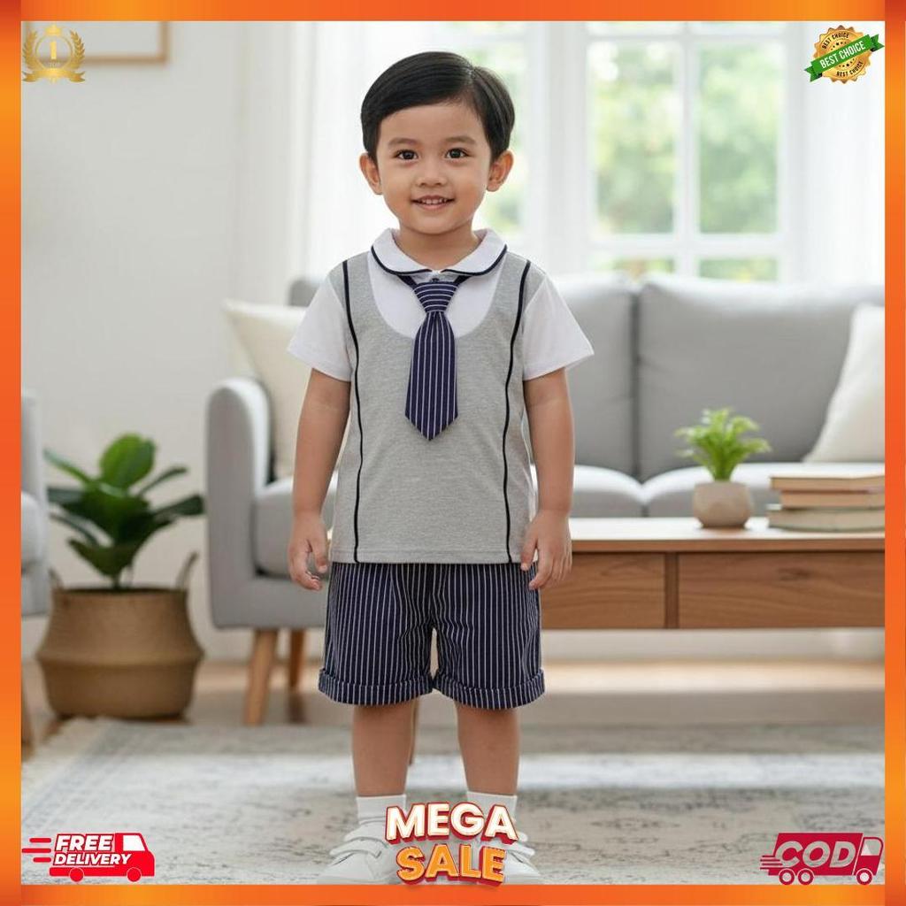 Terlaris STYLE ANAK COWO-SETELAN BAJU ROMPI DASI ANAK LAKI LAKI USIA 6 BULAN-5 TAHUN TERBARU/ SETELA